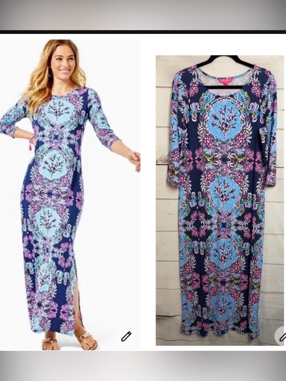 Lilly Pulitzer Morgann maxi Blue Floral-Print Maxi Dress sz large